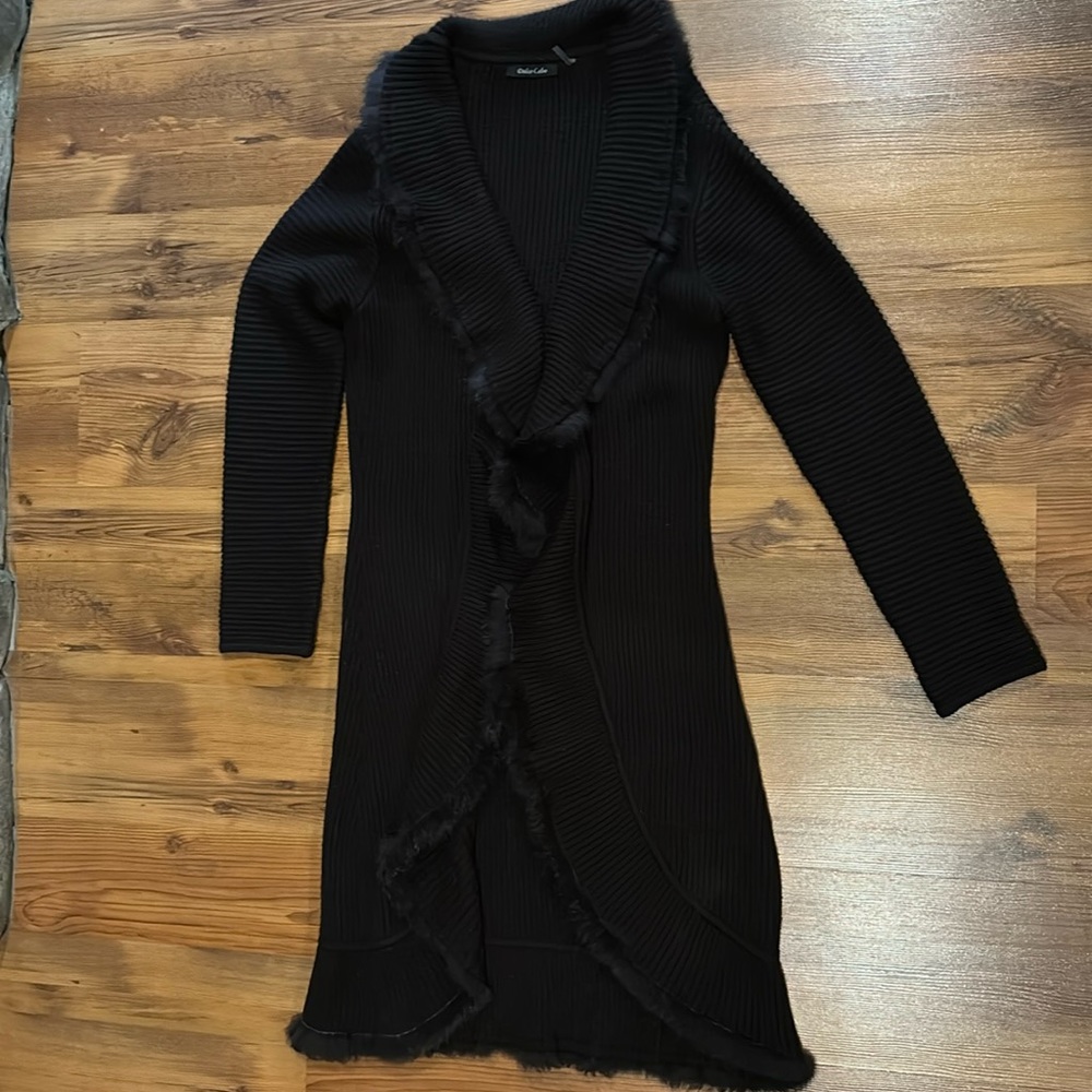 BOGO Dolce Cabo fur trimmed maxi brown sweater